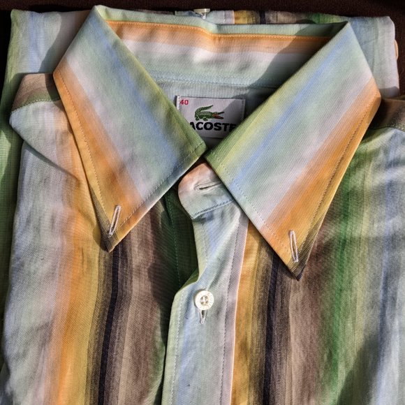 Green Yellow Hombre Vertical Stripe LaCoste Sz 40 - Picture 2 of 2
